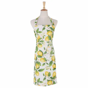 

Retro Yellow Lemons Printed Long Women Apron Unisex Adult Outsides Kitchen Cooking Working Cleaning Apron Tablier Cuisine