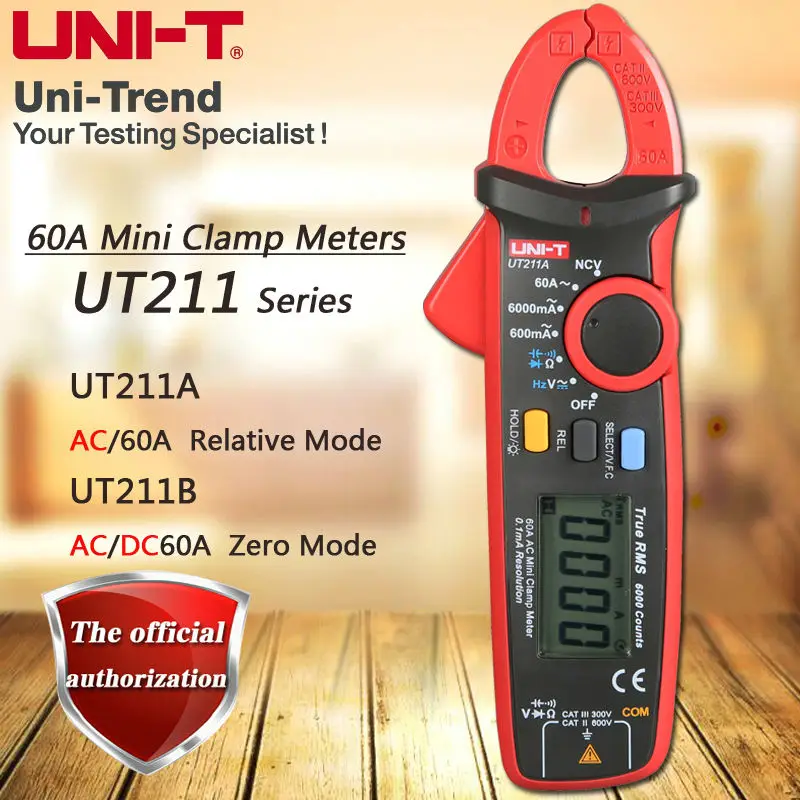 

UNI-TUT211 Series 60A True RMS Mini Clamp Meter / VFC Frequency Measurement / NCV / LCD Backlight / UT211A Ammeter