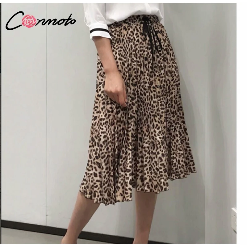 Conmoto Плиссированная юбка с леопардовым принтом, уличная юбка миди, юбка в корейском стиле, корейская юбка с высокой талией, лето