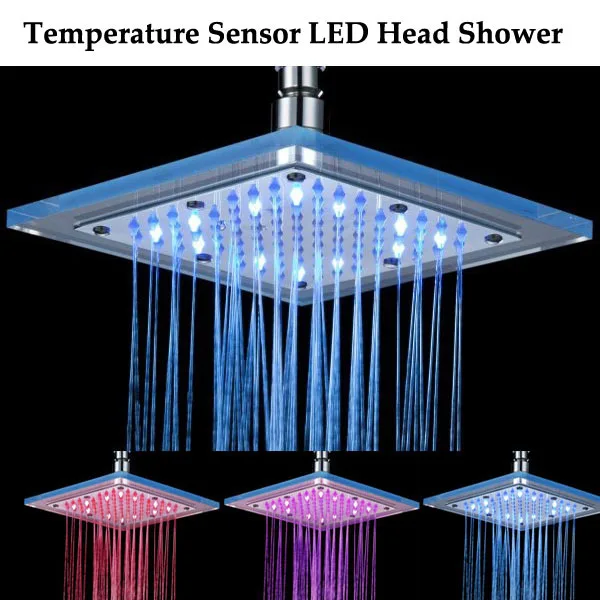 Bathroom Shower Set Temperature Sensor LED Head Shower Light 20cm
