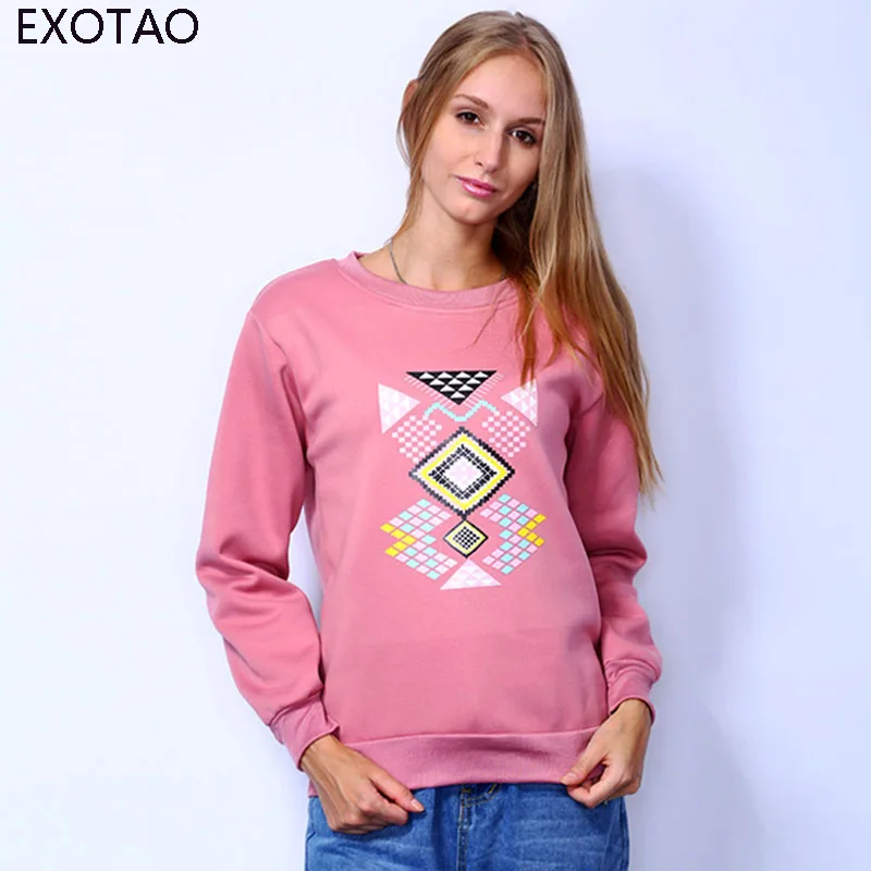 Exotao Геометрические печати Женский свитшот с длинными рукавами круглый Средства