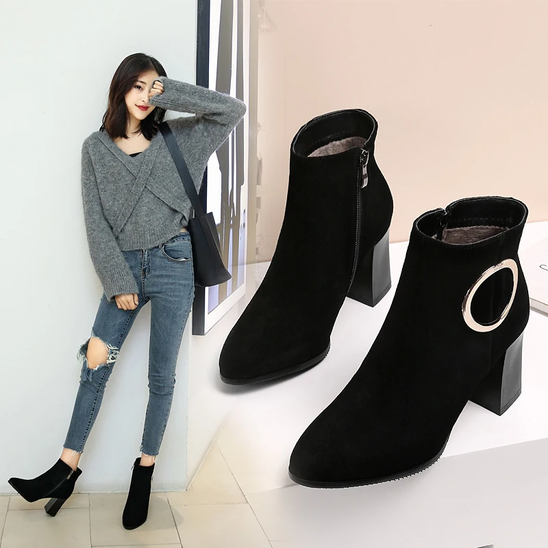 

2019 fashion thick heel booties