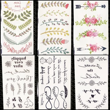 

Colorful Leaves Temporary Tattoo Stickers Flower Women Decor Hands Flash Tatoos Letter Small Bracelet Letter Fake Tattoo Words