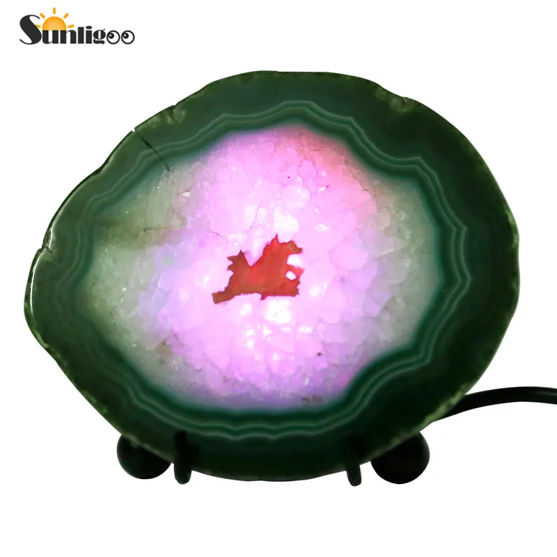 

Sunligoo Natural Agate Slice Nightlight-Dyed Green Mineral Rock Geode Druzy Slice LED Night Lamp Desk Table Lamp Stone Decorati