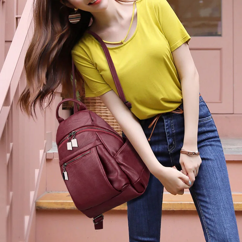 Модный золотой кожаный рюкзак, Женский Черный винтажный Большой рюкзак для девочек-подростков, школьные рюкзаки, одноцветные сумки mochila XA75H