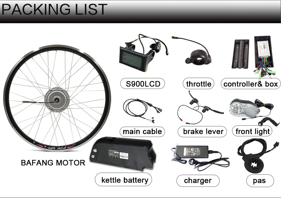 Top BAFANG Motor Wheel 48V 250W 350W 500W Electric Bike Conversion Kit with 48V 10AH 12AH Lithium Battery 26" 700C 28" Ebike Kit 5