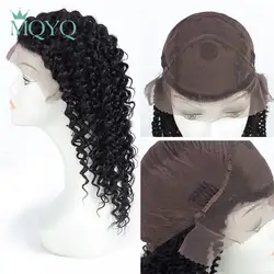 Глубокая волна синтетические волосы на кружеве натуральные волосы Искусственные парики для женщин натуральный черный предварительно