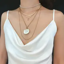 Summer Trendy Women Big Chain Shell Star Pearl Necklace For Women Body Statement Jewelry Braided Metal Necklace