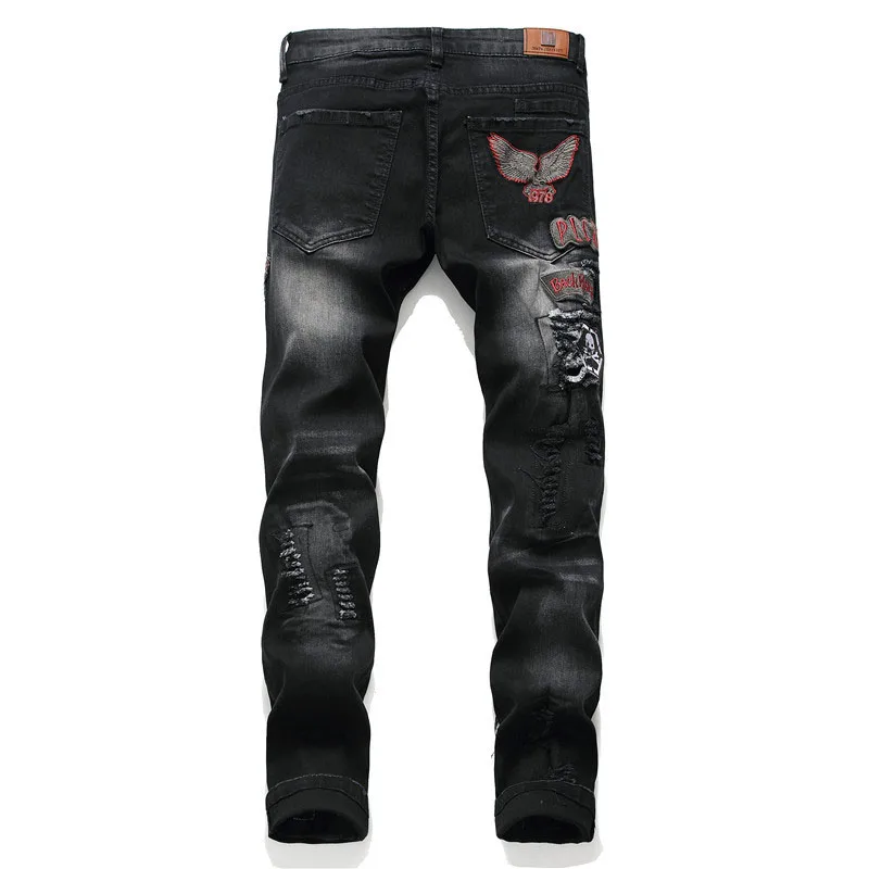 Mcikkny мужские рваные гофрированные байкерские джинсовые брюки, модные джинсы с вышивкой, мужские потертые брюки, размер 29-38