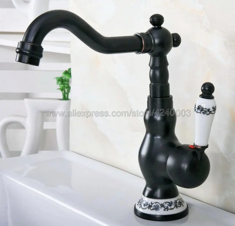 

Basin Faucets Deck Mounted Single Handle Bathroom Basin Mixer Tap Oil Rubbed Bronze Hot & Cold Water Knf658