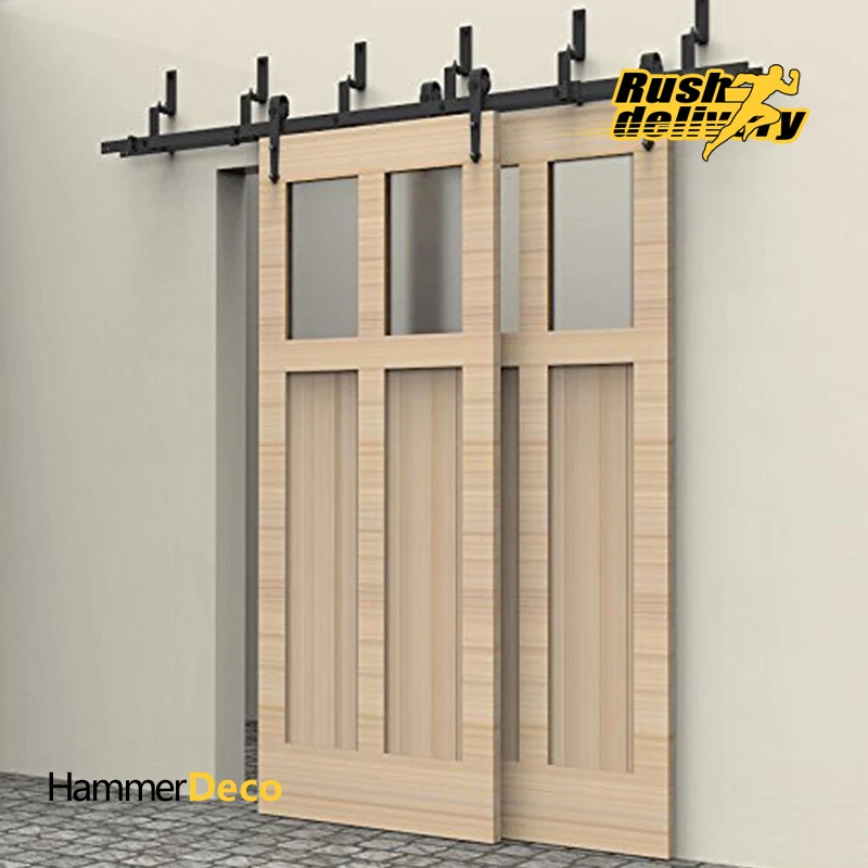 

5FT/6FT/6.6FT/7.5FT/8FT/10FT Black Bypass Rustic Sliding Roller Barn Double Wood Door Hardware Closet Track Kit Set