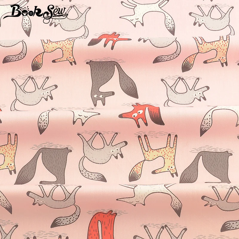 Booksew печатные Мультяшные лисы хлопок ткань краситель розовый саржа Tecido DIY шитье лоскутное Скрапбукинг Telas Tissus Au Metre