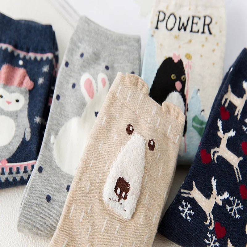 New cute shy rabbit Pikachu penguin love deer socks animal 3D cartoon fun sweet girl autumn and winter warm socks