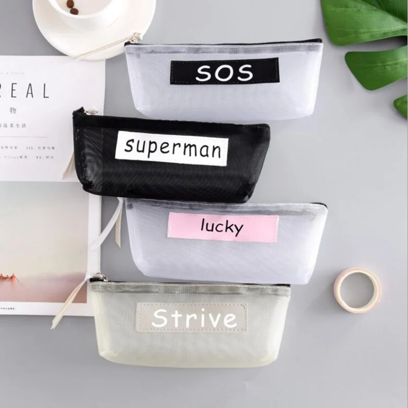 Transparent Mesh Letter Cosmetic Bag Simple Zipper Make Up Beauty Bag Women Girls Travel Casual Make Up Waterproof Wash Case Transparent Mesh Letter Cosmetic Bag Simple Zipper Make Up Beauty Bag Women Girls Travel Casual Make Up Waterproof Wash Case