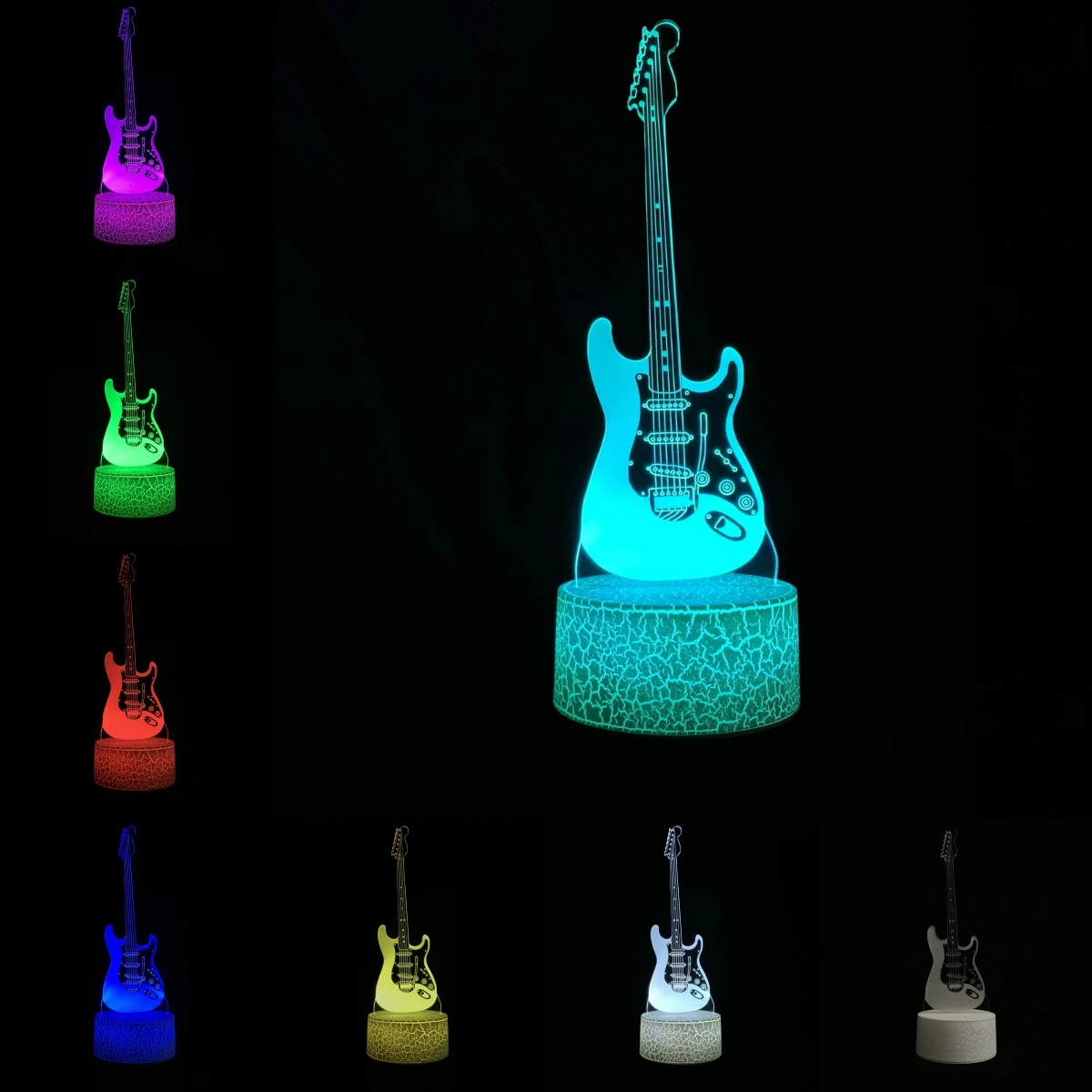 Cool Musical Instrument Guitar 3D Lamp RGB LED Bulb USB Mood Fade Flash Night Light Multicolor Boy Birthday Gift Table Desk Home