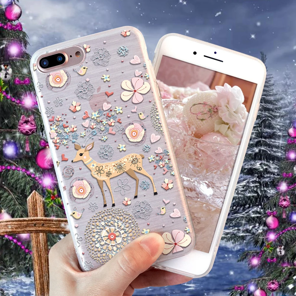 

Christmas moose For iPhone X 6 6S 7 8 Plus Christmas Tree Phone Case For iPhone 6 6S 5 5S SE Fundas For iPhone 7plus Draw cover