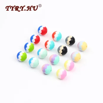 

TYRY.HU 10Pcs Wave Round lettre Silicone Bead 15mm BPA Free Baby Silicone Teether Beads Baby DIY Chew Pacifier Chain Accessories