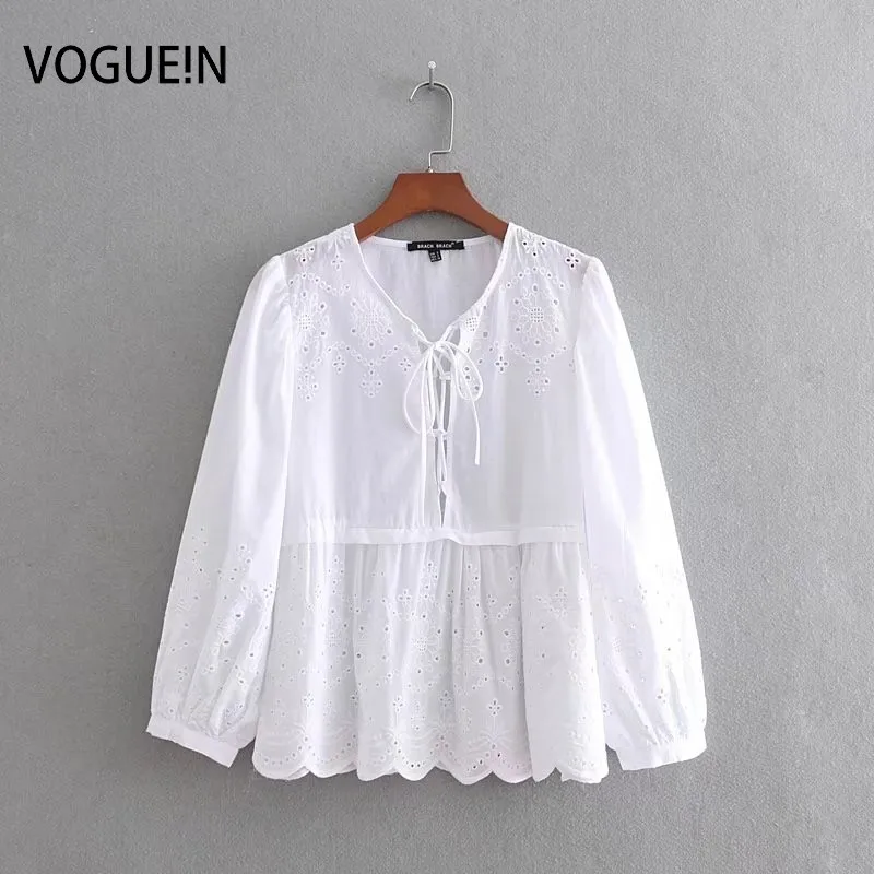 

VOGUEIN New Womens Summer Hollow Out Solid White Pullover Blouse Shirt Tops Wholesale