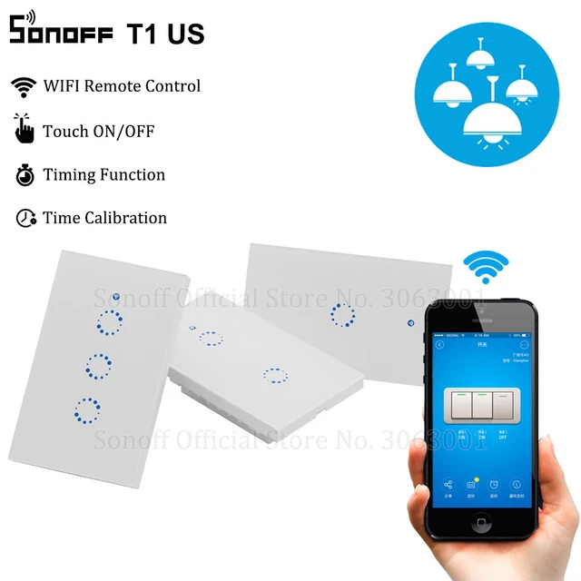 Sonoff T1 US Smart Wifi Wall Light Switch 1 2 3 Gang Touch/WiFi/315 RF/APP Remote Smart Home Wall Touch Switch Works with Alexa