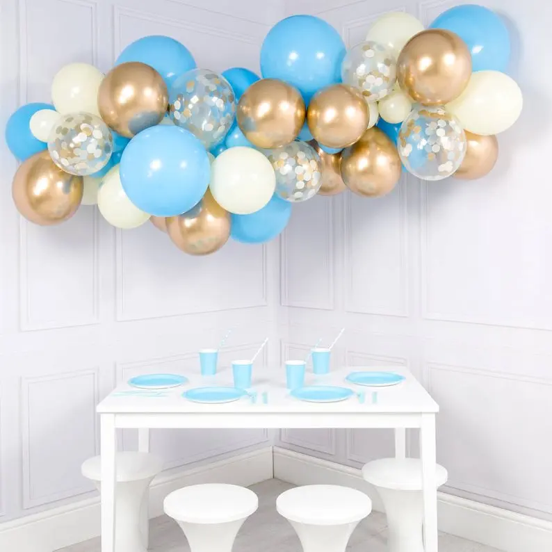 

40pcs Balloon Set 12inch Blue White Macaron Gold Chrome Alloy Confetti Balloons Garland Wedding Birthday Baby Shower Party Decor