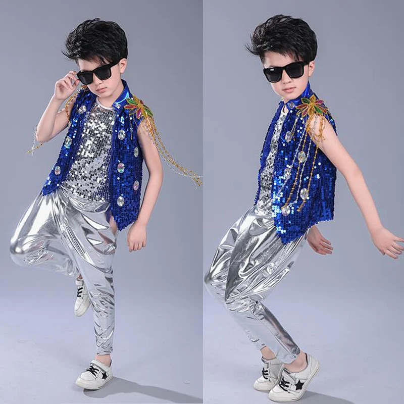 Kids Sequined Hip Hop Outfits Girls Jazz Tap Dancing Tops+Pants Boy Child Dance Stage wear Ballroom Party Dancewear Costumes girl dance costume children costumes
