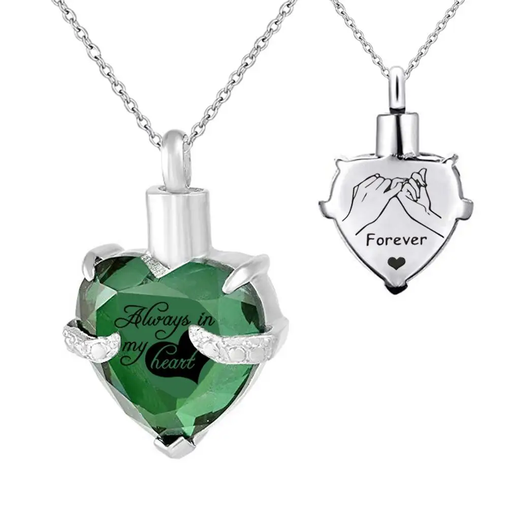May Нержавеющая сталь кремационные украшения сердце пепел Keepsake Кристалл Подвеска урна цепочки и ожерелья выгравированы Keepsake памятный кулон - Окраска металла: May