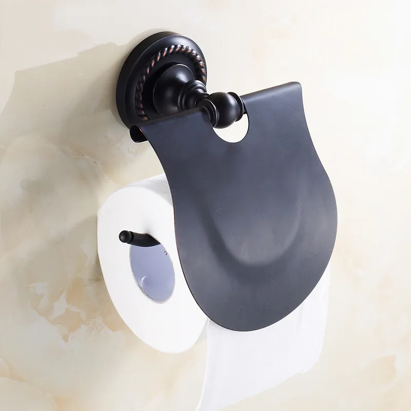 Toilet Paper Holder Toilet Roll Holder Paper Holders Antique Brass Toilet Roll Tissue Holder Bath Rack Wall Mounted Bathroom Accessories Black WC Paper Holder HJ-1308