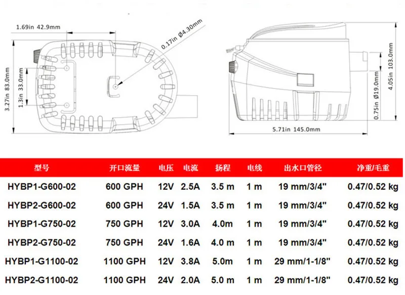 Полностью Автоматический Трюмный насос 1100GPH DC 12V 24V Yacht канализационный насос