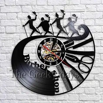 

Barber Shop Vinyl Record Wall Clock 3D Watches Wall Art Decor For Barber Salon Unique Wonderful Gift Idea For Hairdresser