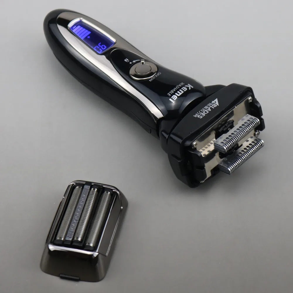 ЖК-дисплей напоминание 4 лезвия водонепроницаемый электробритва для мужчин Аккумуляторная электрическая бритва борода лицо станок для бритья+ дорожная сумка
