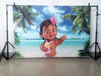 

Cartoon Girls Baby Moana Birthday background Photo backdrops Waialiki Maui Party Event Banner Background for Photo Studio LV-102