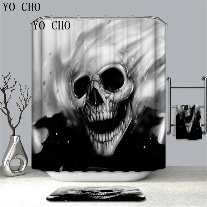 

YO CHO Fashion Skull Printing Bath Shower Curtain Waterproof Mildewproof Bathroom Curtain Home Decoration With Hook High Quality