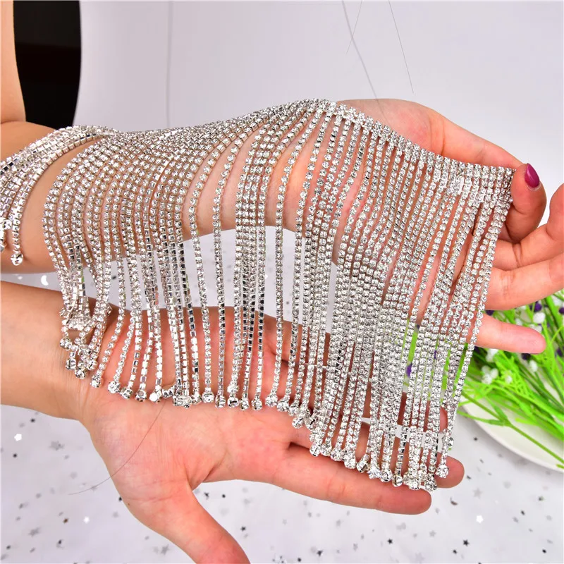 Bling 50 см/шт. Стразы для танцев, цепочка с кристаллами, ширина 14 см, кисточки, украшения, пришивные стразы для одежды, окантовка ожерелья, отделка