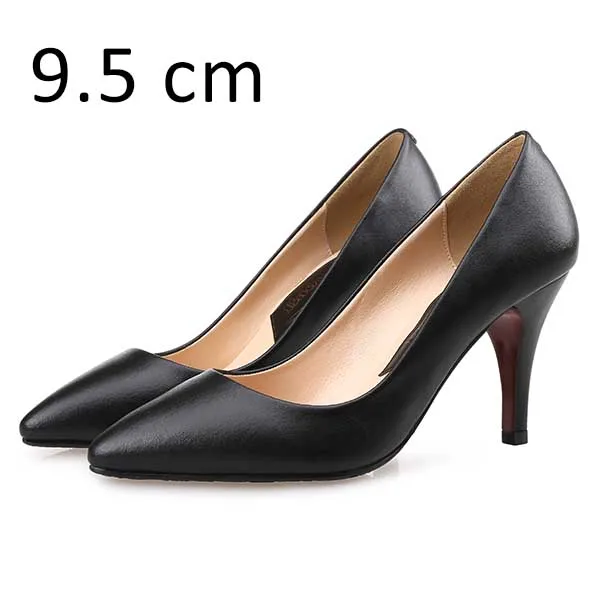 Женские брендовые туфли-лодочки на высоком каблуке, с острым носком, на тонком каблуке, без шнуровки, офисные женские модельные туфли, женские однотонные туфли-лодочки размера плюс - Цвет: Black Pumps 9.5cm