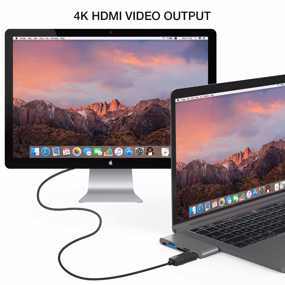 JZYuan USB C концентратор HDMI 4K видео 3 0 SD TF кардридер с зарядным портом Type 1 хаб для Macbook