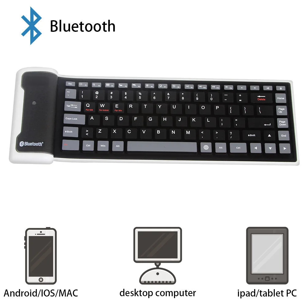 Bluetooth беспроводная клавиатура водонепроницаемая мягкая силикагель складная клавиатура ультра тонкая мини Бесшумная клавиатура для IPhone планшет ноутбук
