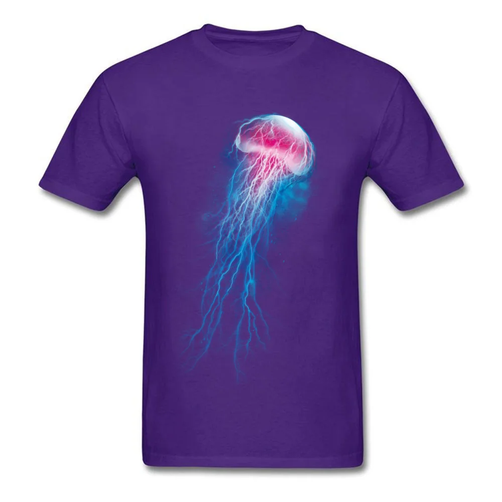 jellyfish storm T Shirts Short Sleeve Crazy High Quality Men Autumn Tops Shirt Crazy Tee Shirt Round Neck All Cotton jellyfish storm purple