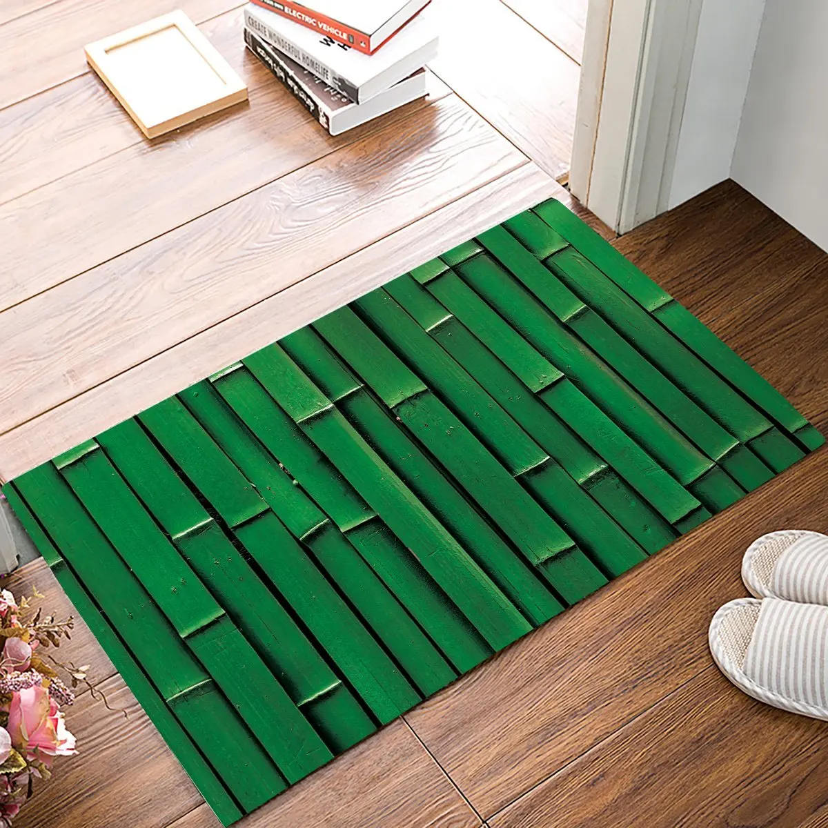 

Green Bamboo Door Mats Kitchen Floor Bath Entrance Rug Mat Absorbent Indoor Bathroom Decor Doormats