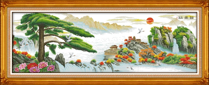 

Guest-greeting pine cross stitch kit Chinese river 14ct 11ct count printed canvas stitching embroidery DIY handmade needlework