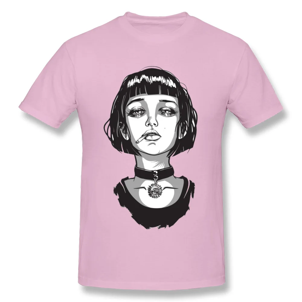 1847126mathilda1 T Shirt Retro Round Collar Unique Short Sleeve 100% Cotton Men T Shirt Classic Tops Tees Free Shipping 1847126mathilda1 pink