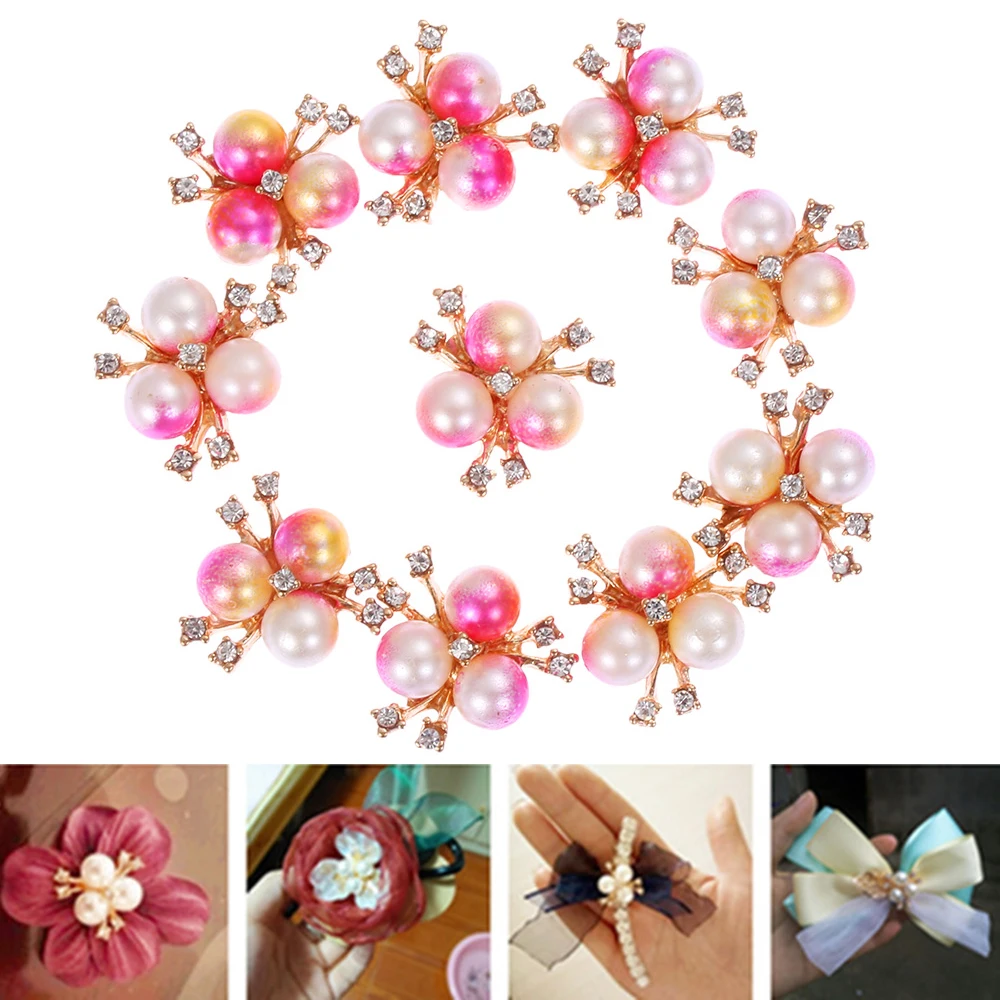 

10pcs/Set Bee/Flower Rhinestones Pearl Buttons Wedding Decoration Diy Alloy Crystal Bow Clothing Dress Accessories