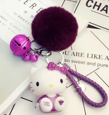 Брелок Hello Kitty с помпоном для ключей Porte брелок для сумки автомобиля мультфильм меховой шар брелок chaviro подарок для женщин - Цвет: purple