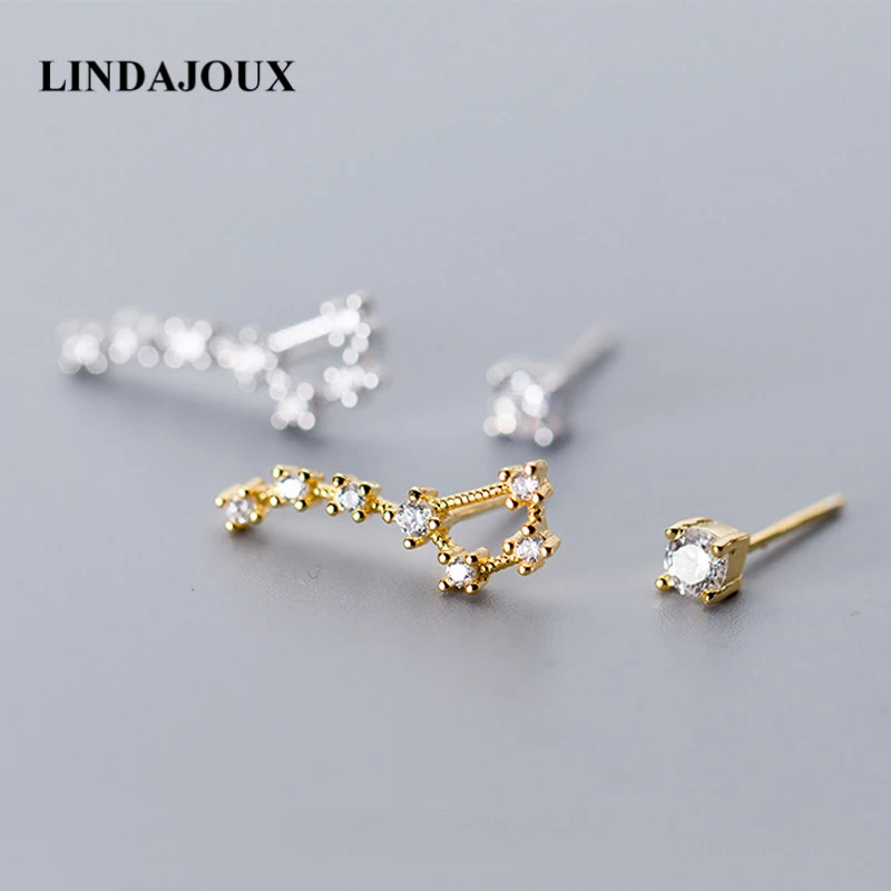 

LINDAJOUX 925 Sterling Silver Asymmetry Big Dipper Star Stud Earrings For Women Silver 925 Fashion Studs Earring Dropship