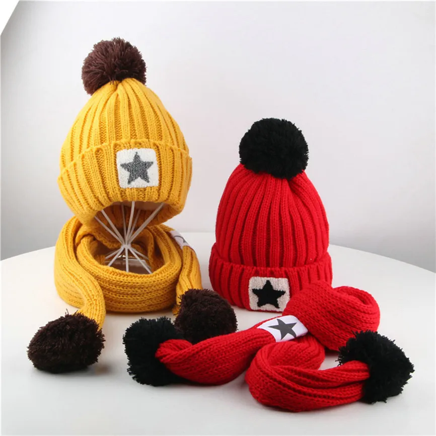 Toddler Girl/&Boy Baby Winter Crochet Knit Hat Beanie Hairball Cap Scarf Set