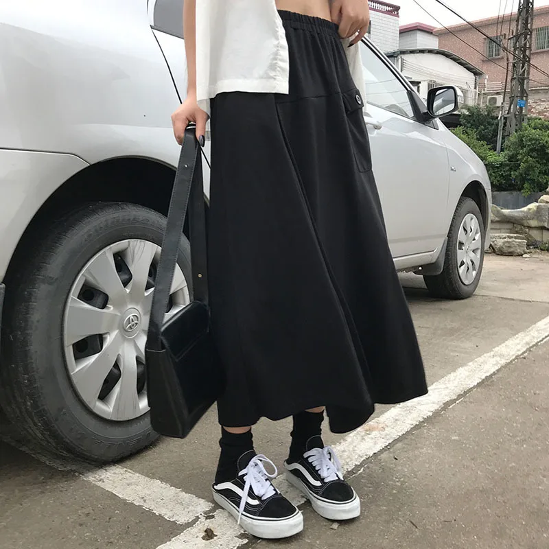 

LANMREM 2019 new summer fashion women clothes thin styles high waist spliced pocket loose long halfbody skirt WH30601L