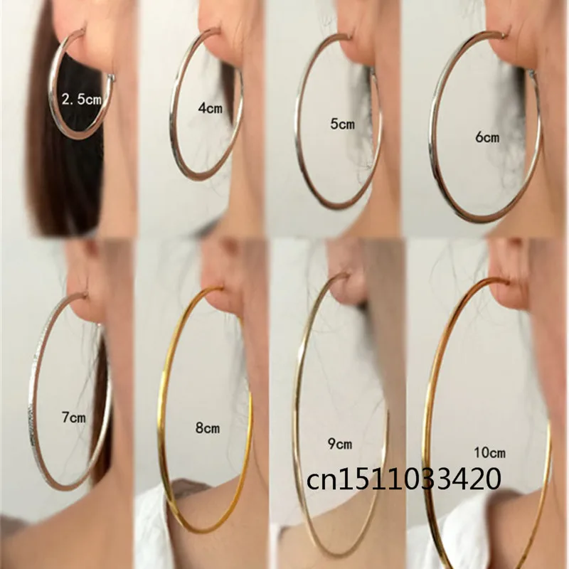 Clip Earrings for Women Without Piercing Super large Small Big Circle Rose Gold Silver Black Plating Classic Trend Exaggeration 2