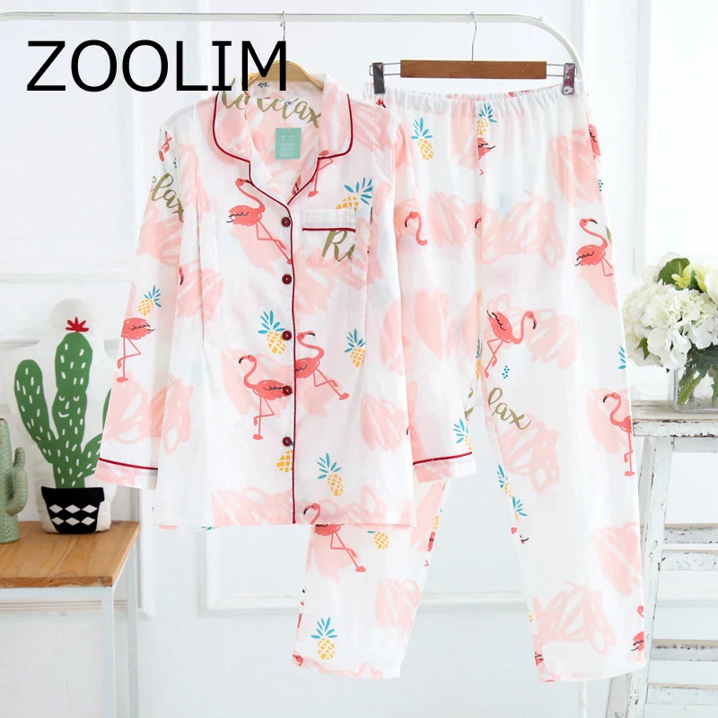 ZOOLIM Фламинго с длинными рукавами + брюки домашний костюм 100% хлопок пижамные