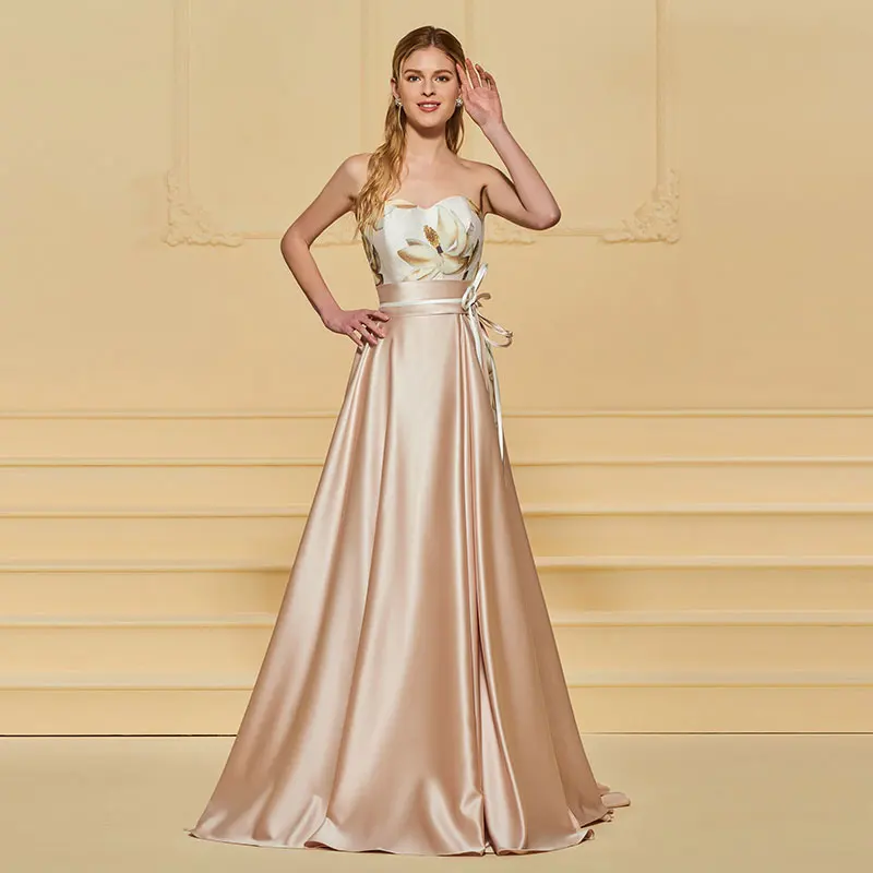 

Tanpell pink evening dress printed sweetheart floor length a line gown lady wedding party formal custom long evening dresses