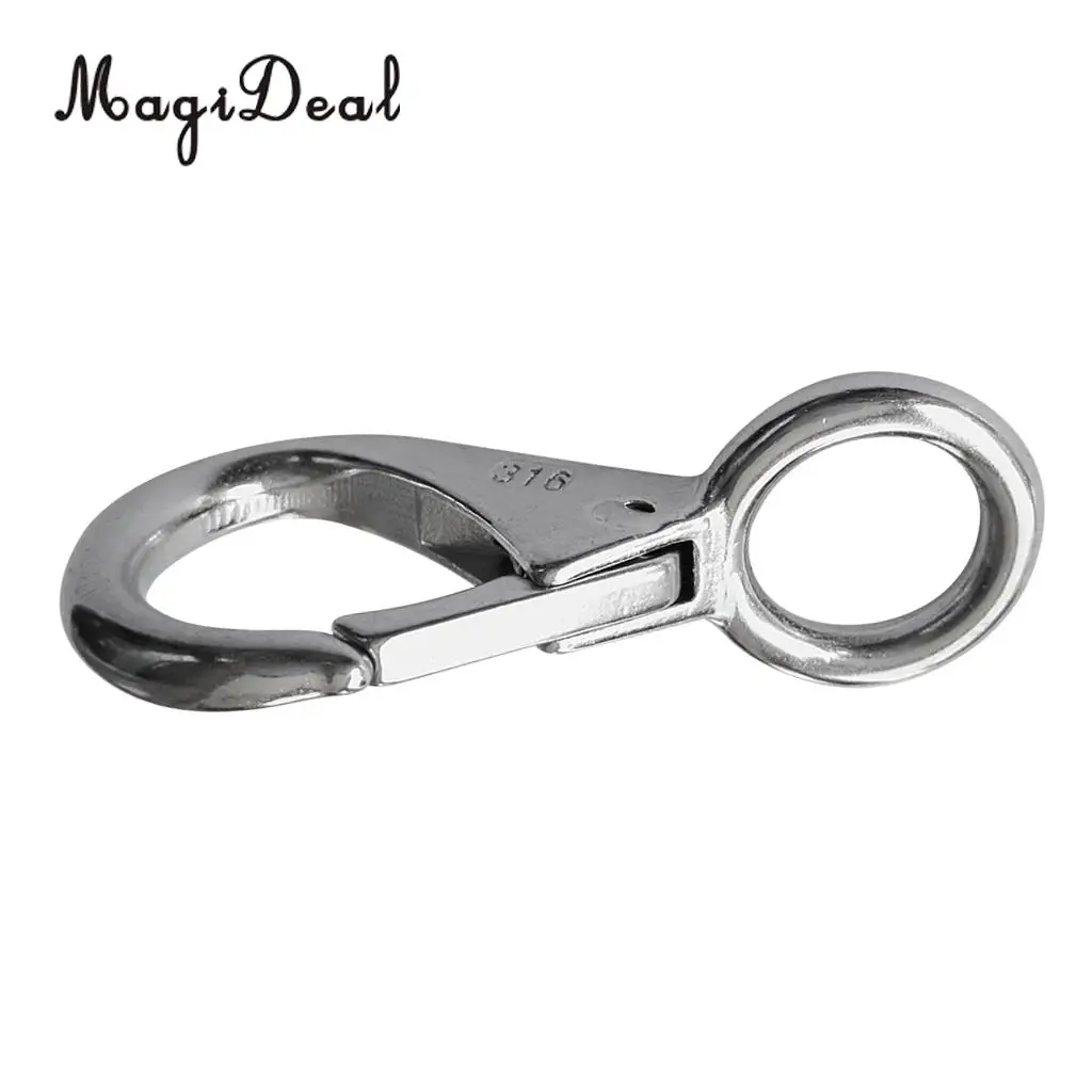 MagiDeal 316 Stainless Steel Rigid Loaded Fixed Eye Boat Spring Clip Snap Hook Carabiner Marine Applications for Boats Sailing