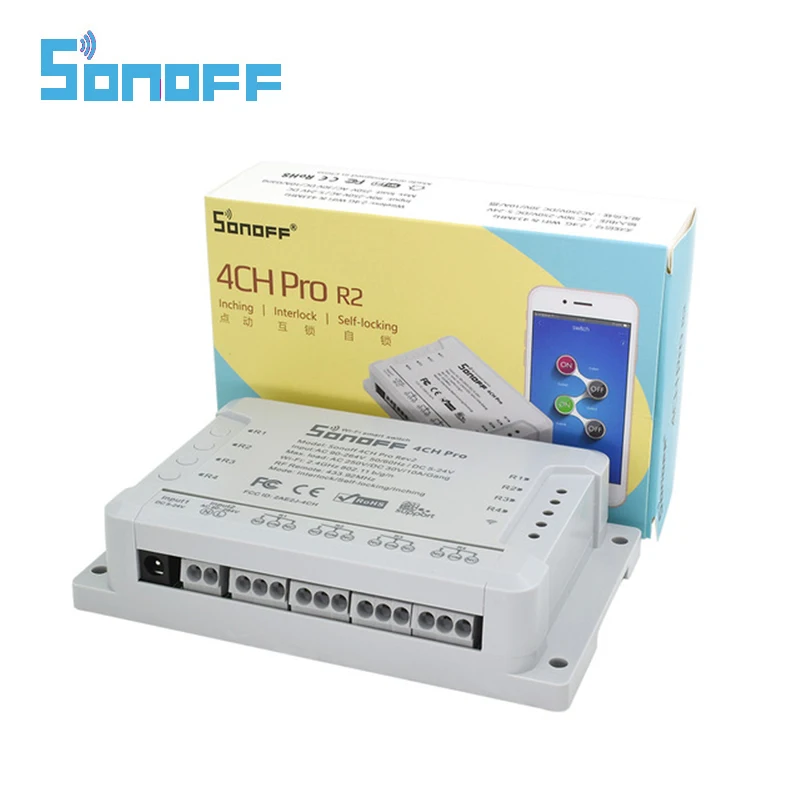 Tanie Sonoff 4CH Pro R2 433 mhz 4 kanały Gang RF bezprzewodowy pilot zdalnego inteligentny zegarek Wi Fi Inching przekaźnikowego blokady Alexa Google domu